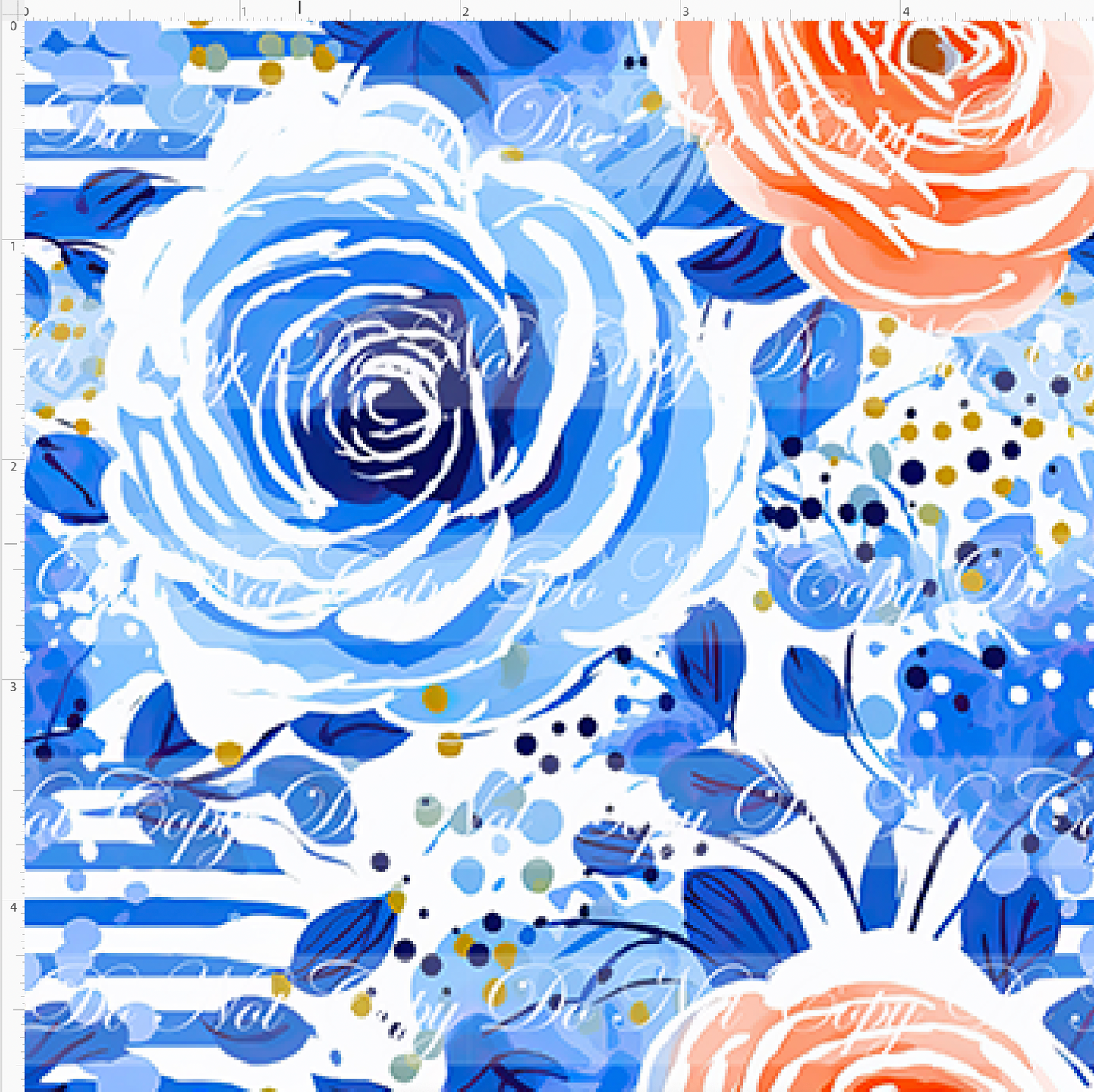 Bold Florals - Peach Roses & Blue Roses - REGULAR SCALE