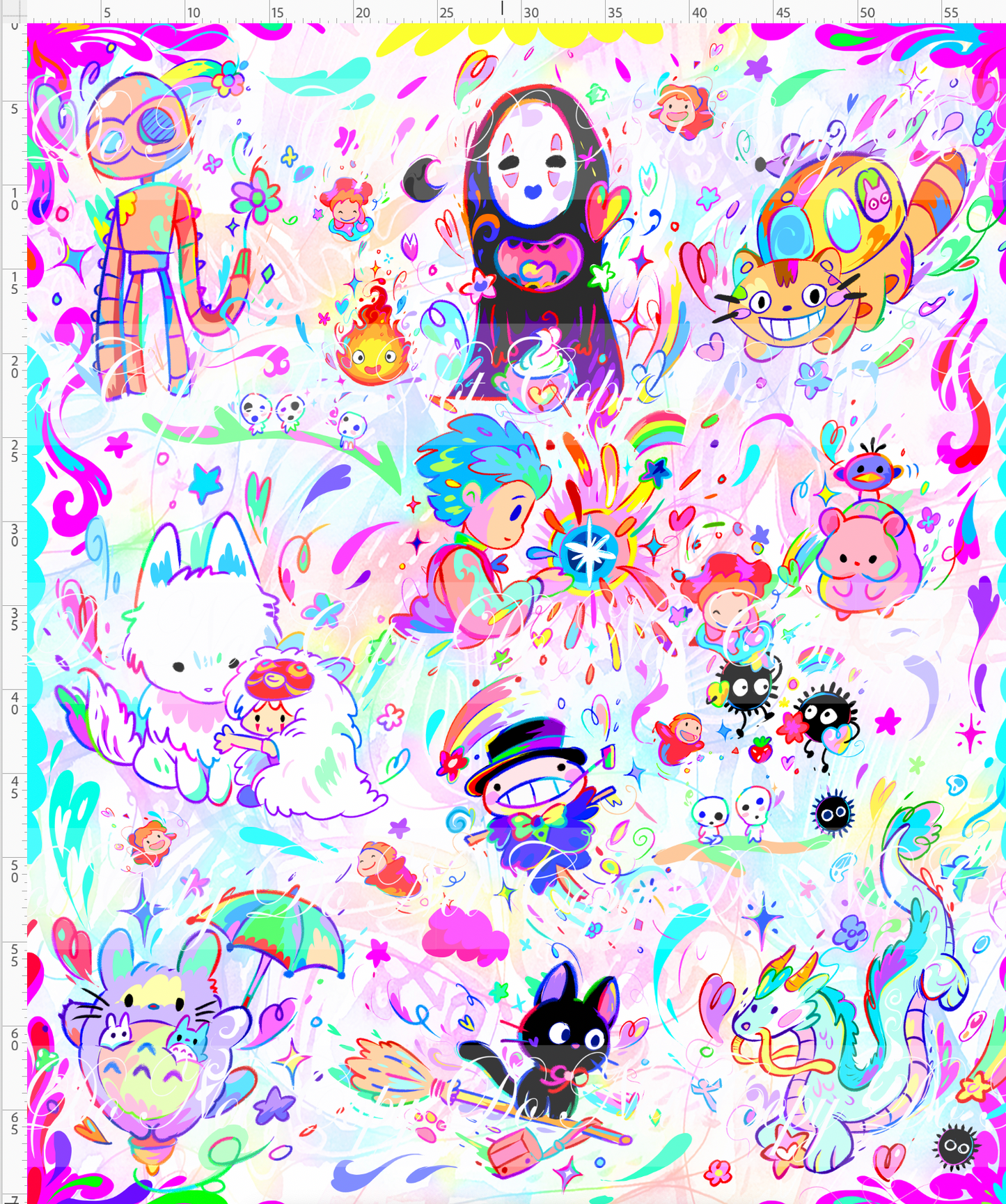 Ghibili Doodles - Full Size Blanket Panel 58W x 72H