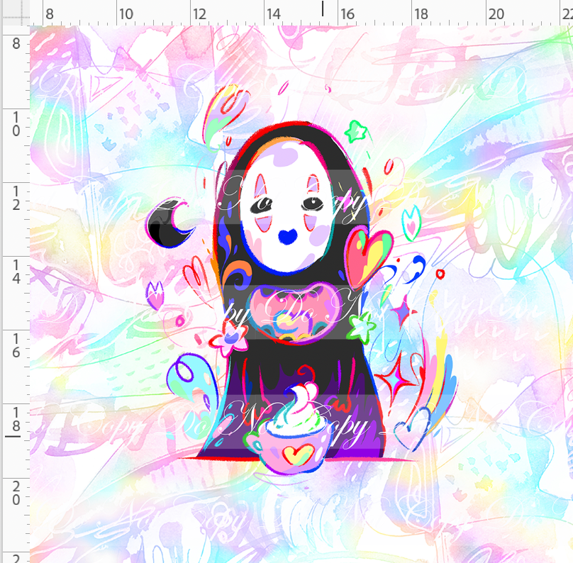 Ghibili Doodles - Panel - rainbow - No Face - ADULT