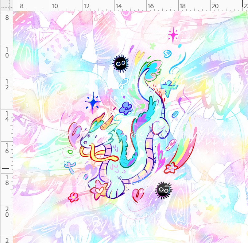 Ghibili Doodles - Panel - rainbow - dragon - ADULT
