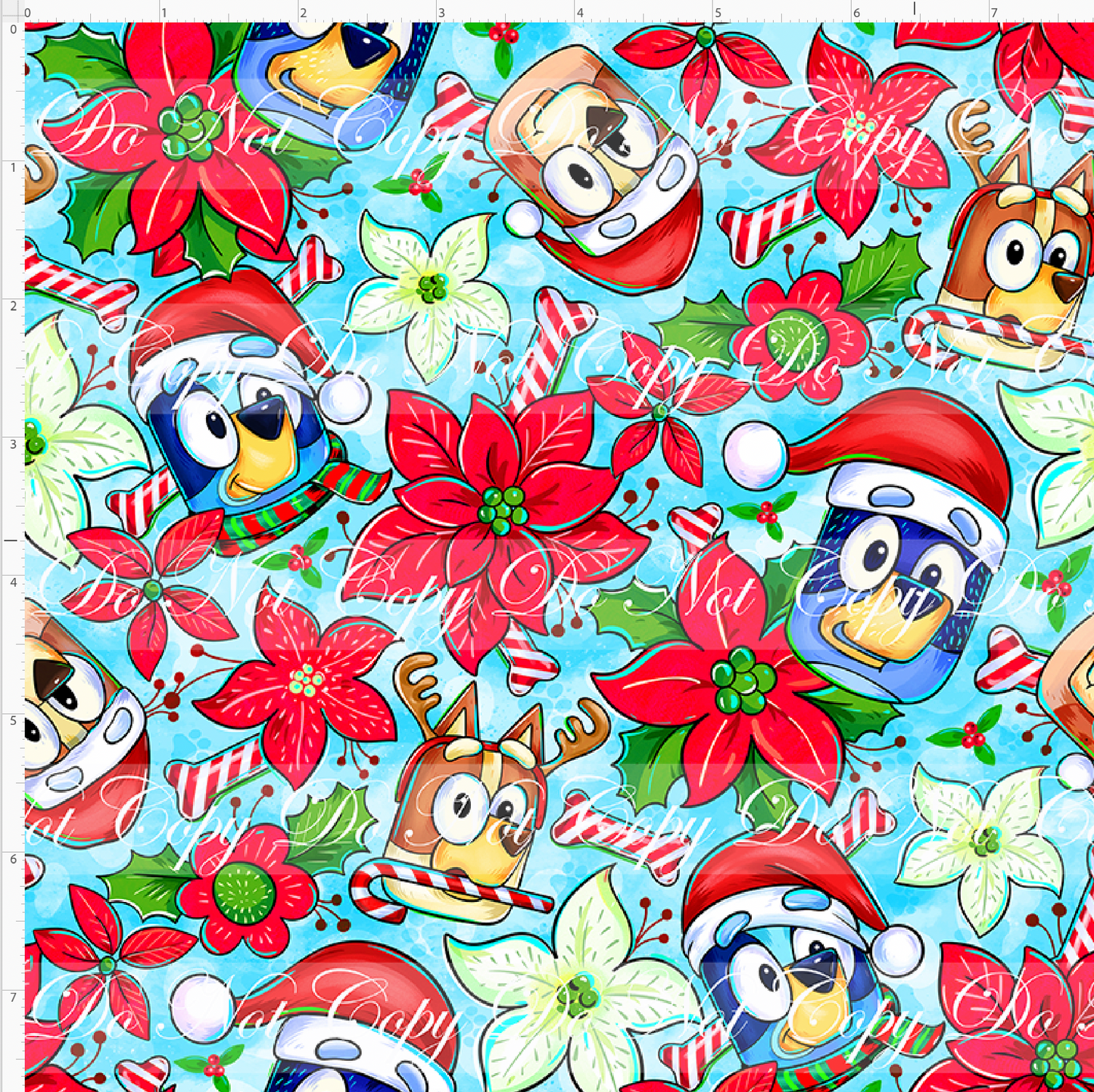 Heeler Holidays - poinsetta - sky blue - SMALL SCALE