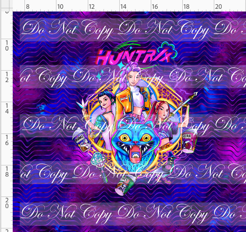 KPOP Huntrix - Panel - ADULT - 3 girls with elements - Purple Blue