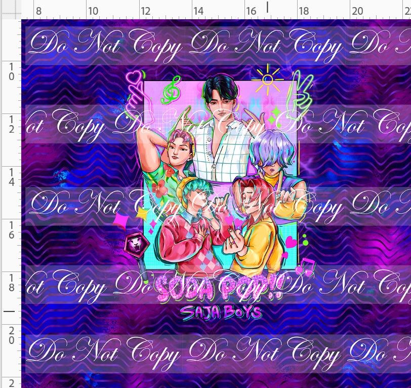 RETAIL LISTING: KPOP Huntrix - Panel - ADULT - 5 boys with elements - Purple Blue