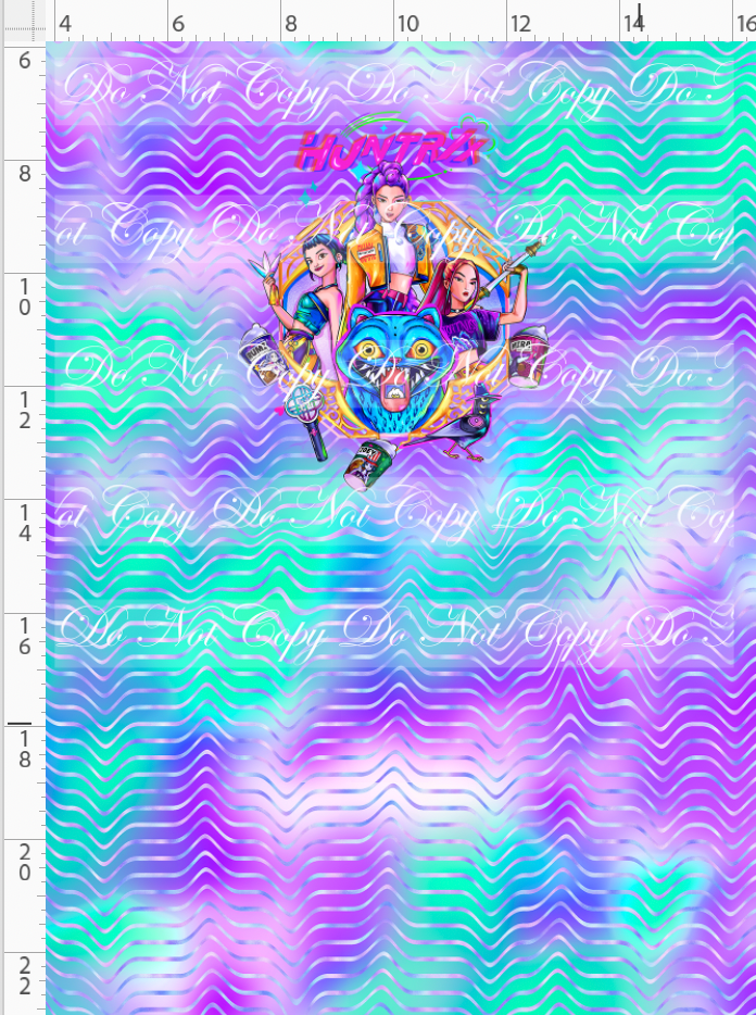 KPOP Huntrix - Panel - CHILD - 3 girls with elements - Purple Aqua