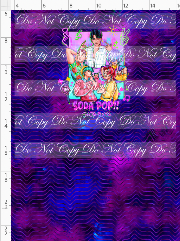 KPOP Huntrix - Panel - CHILD - 5 boys with elements - Purple Blue