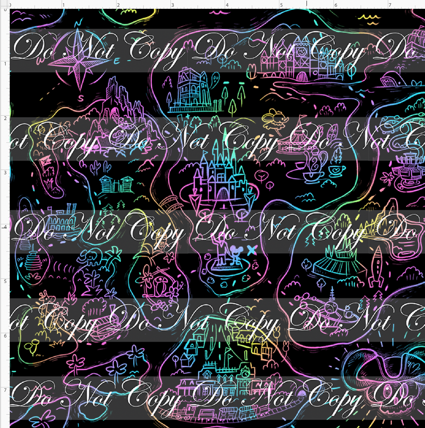 Kawaii Pirates - Pirate Map - black with rainbow - SMALL SCALE