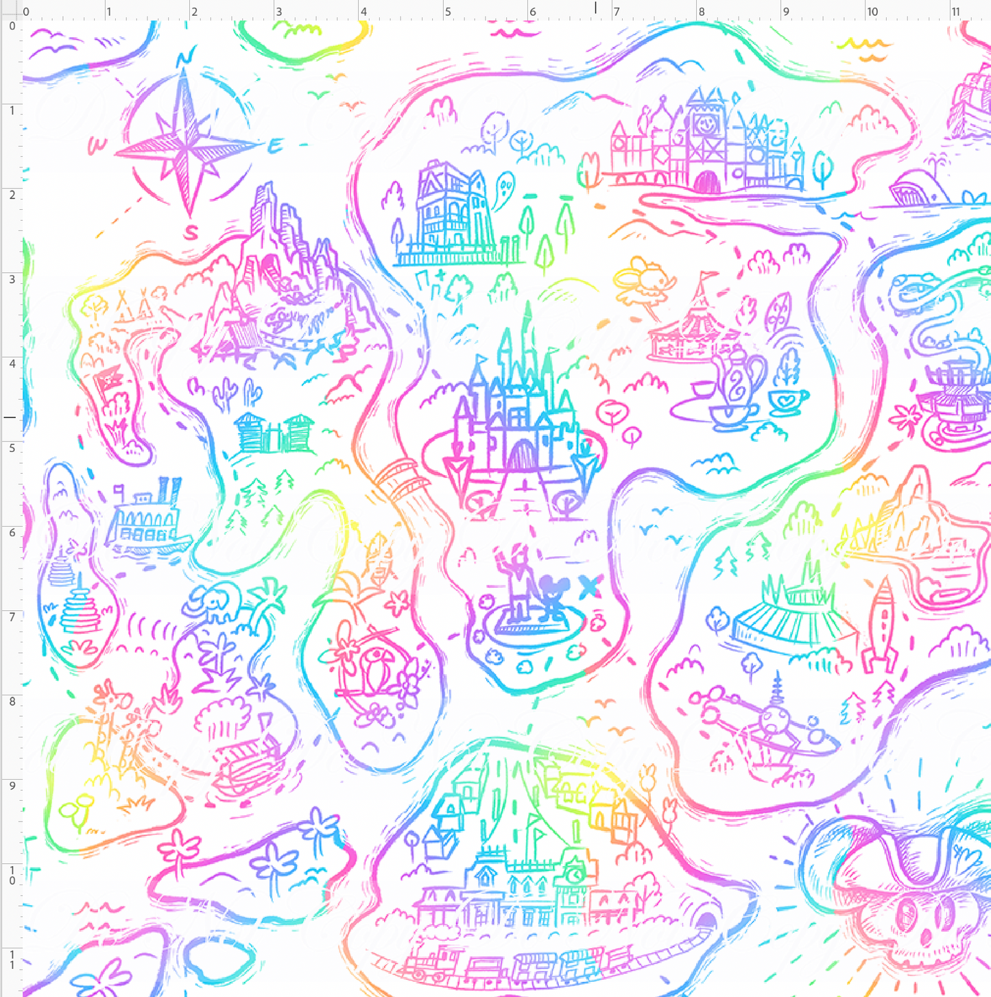 Kawaii Pirates - Pirate Map - white with rainbow - REGULAR SCALE