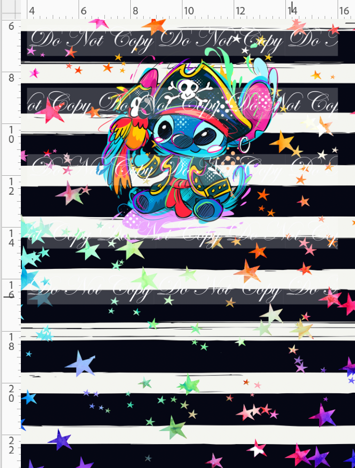 Kawaii Pirates - panel - 626 - black stripe with stars - CHILD