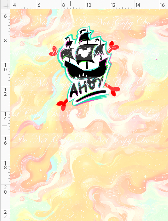 Kawaii Pirates - panel - AHOY Ship - tan - CHILD