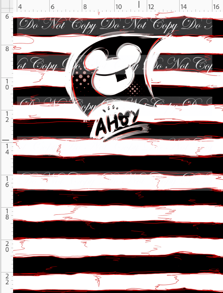 Kawaii Pirates - panel - AHOY flag - black red stripe - CHILD