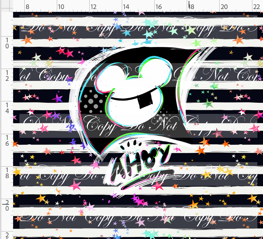 Kawaii Pirates - panel - AHOY flag - black stripe with stars - ADULT