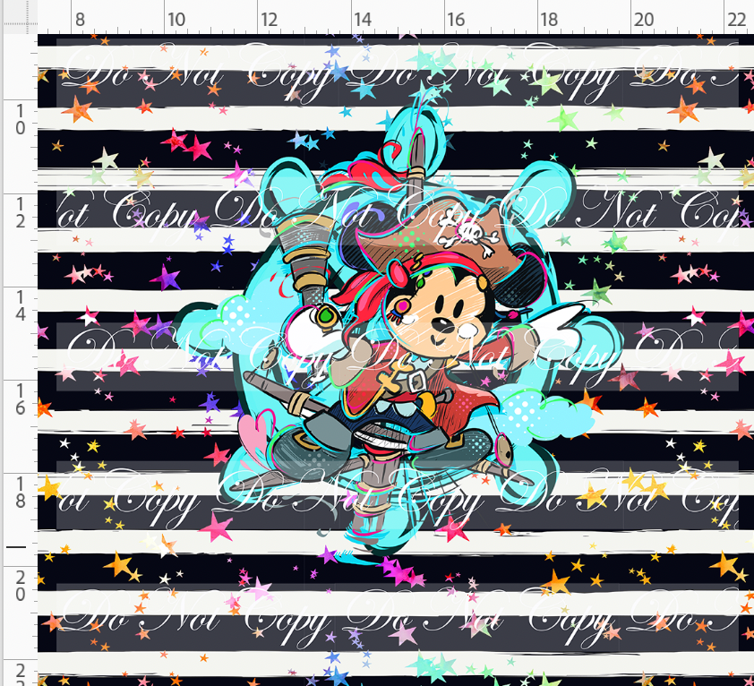 Kawaii Pirates - panel - Boy Mouse - black stripe with stars - ADULT