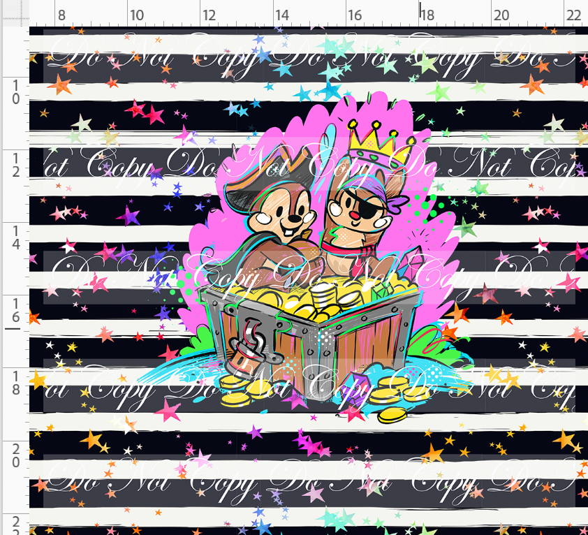 Kawaii Pirates - panel - Chipmunks - black stripe with stars - ADULT