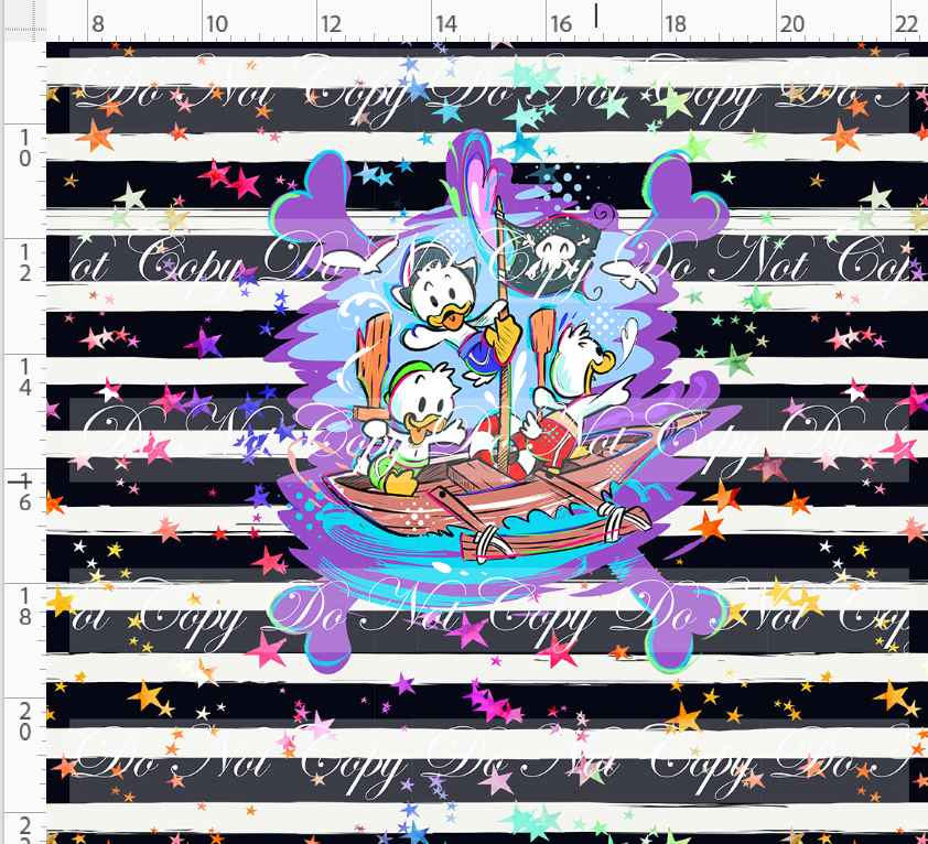 Kawaii Pirates - panel - Ducks - black stripe with stars - ADULT