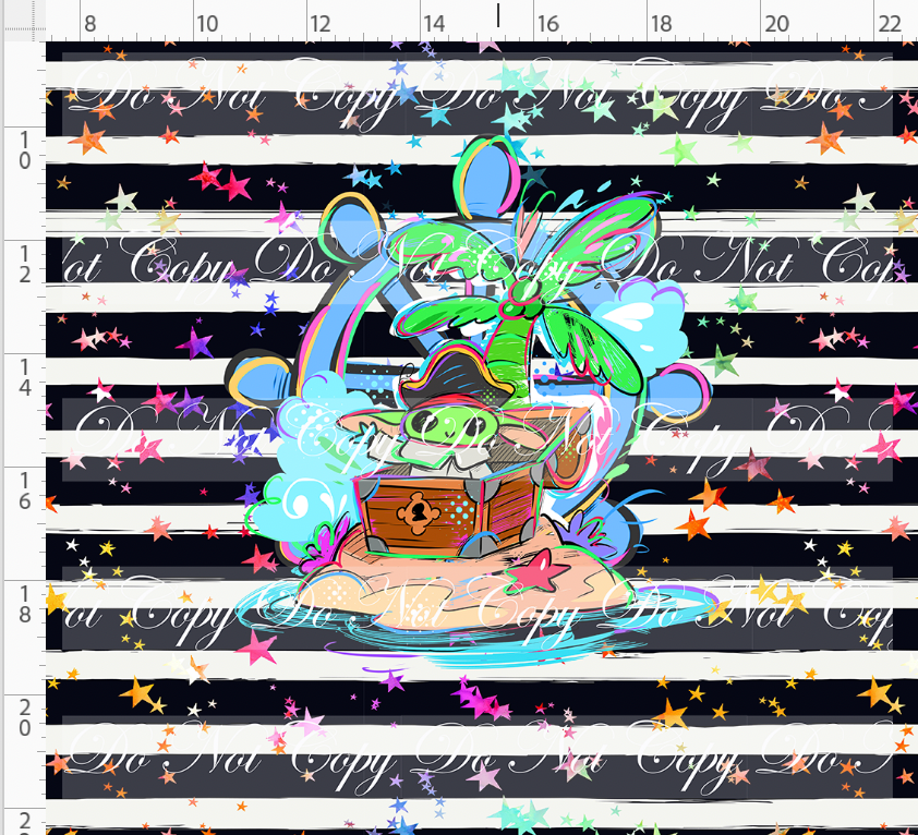 Kawaii Pirates - panel - Green Guy - black stripe with stars - ADULT