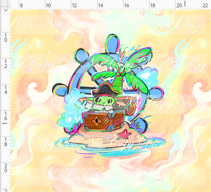 Kawaii Pirates - panel - Green Guy - tan - ADULT