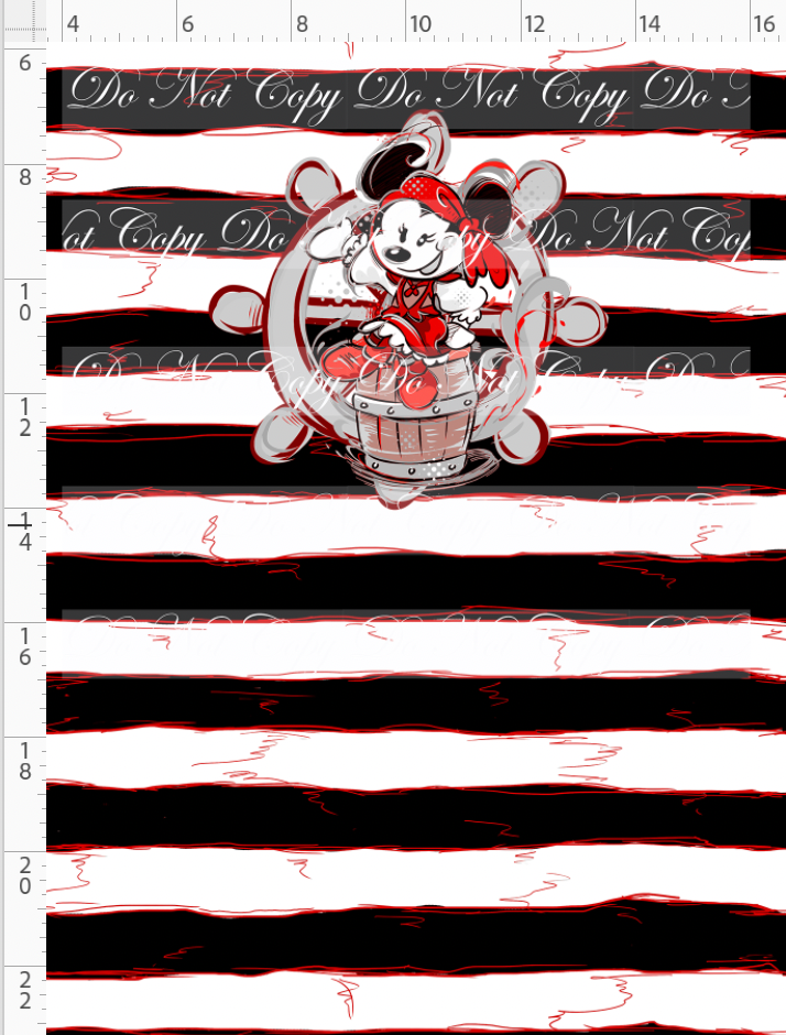 Kawaii Pirates - panel - girl mouse - black red stripe - CHILD