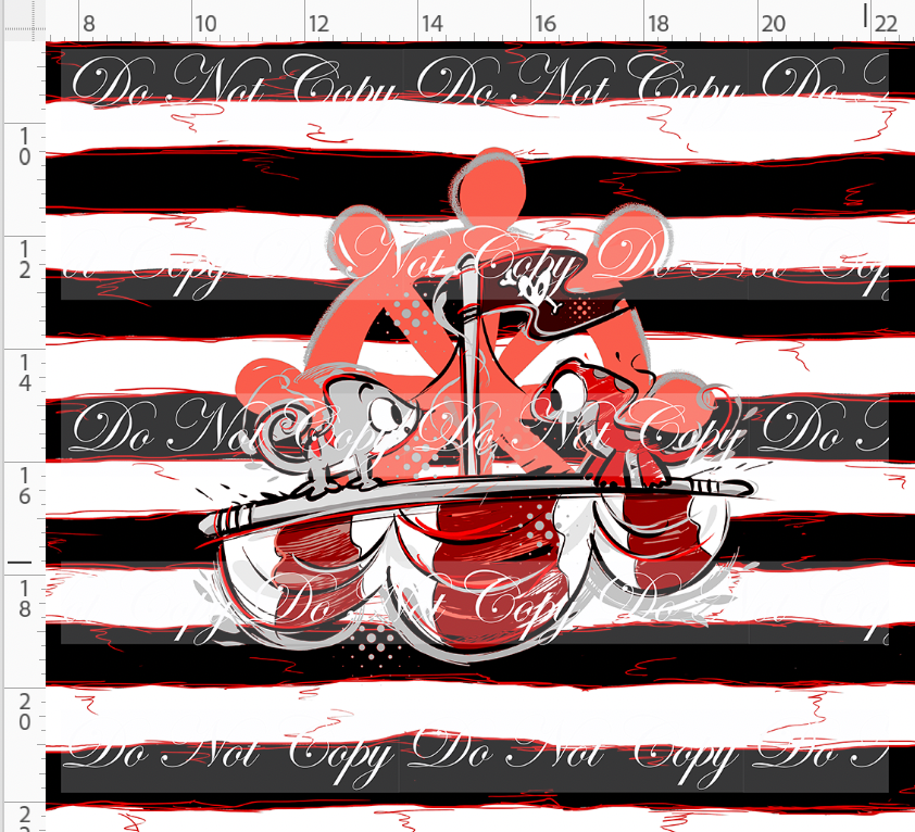 Kawaii Pirates - panel - lizards - black red stripe - ADULT