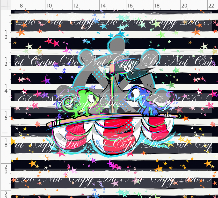 Kawaii Pirates - panel - lizards - black stripe with stars - ADULT