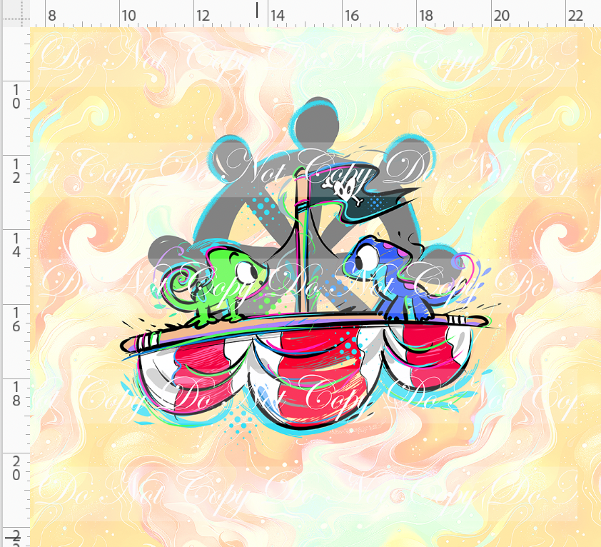 Kawaii Pirates - panel - lizards - tan - ADULT