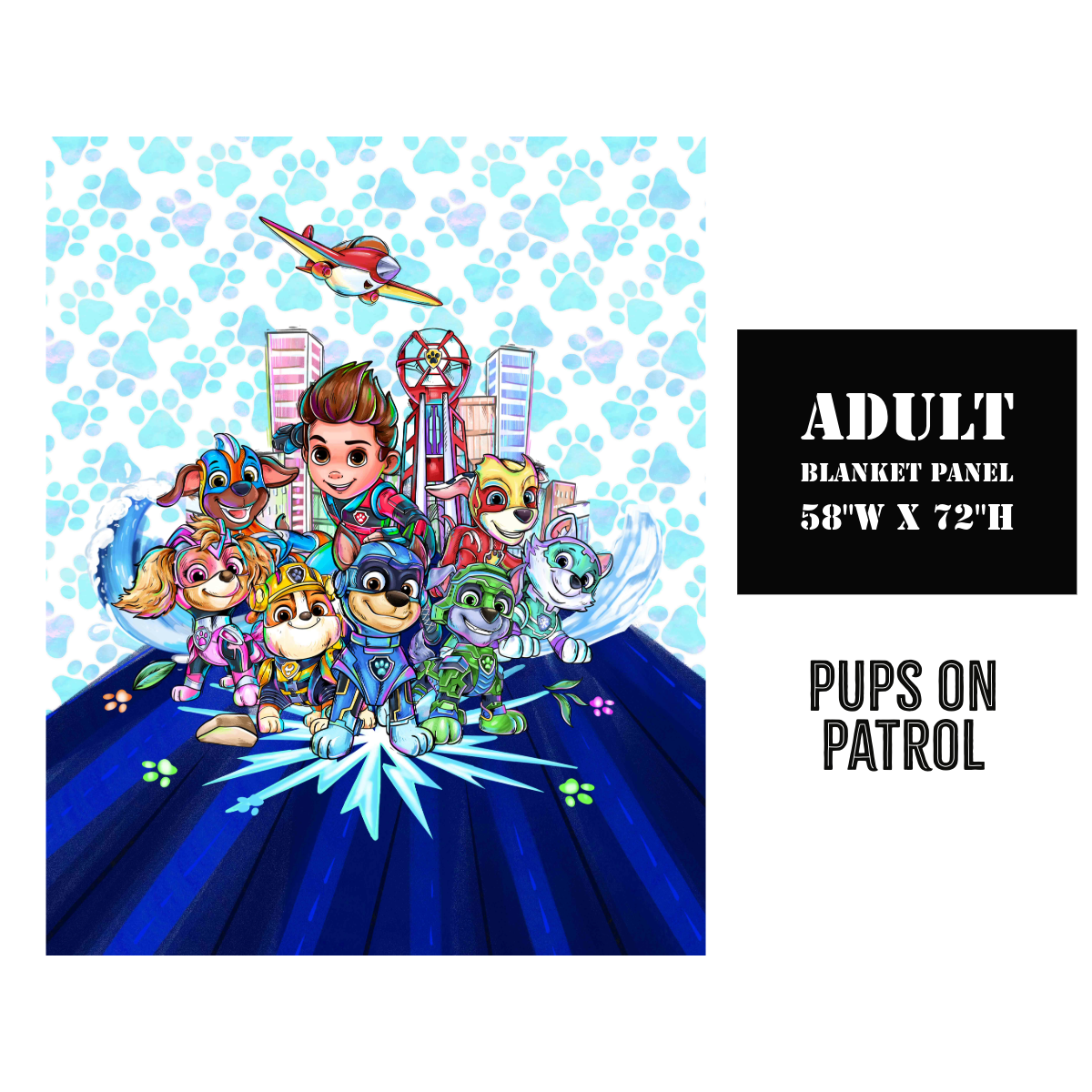 Pups on Patrol - DESIGN 2 - Full Size Blanket Panel 58W x 72H