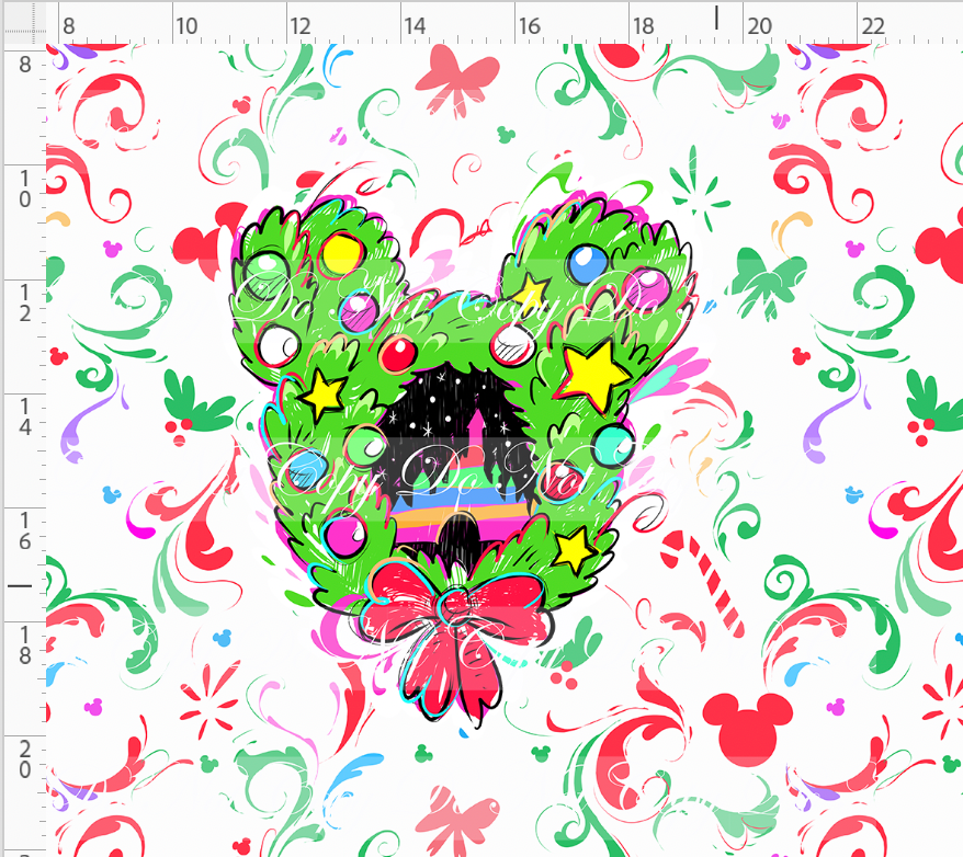 Kawaii Christmas - Panel - Simple Coordinate - White - Wreath - ADULT