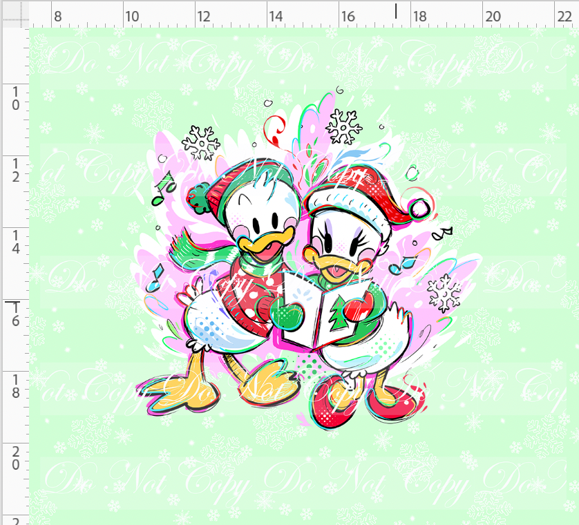 Kawaii Christmas - Panel - Snowflake - Mint - Ducks - ADULT