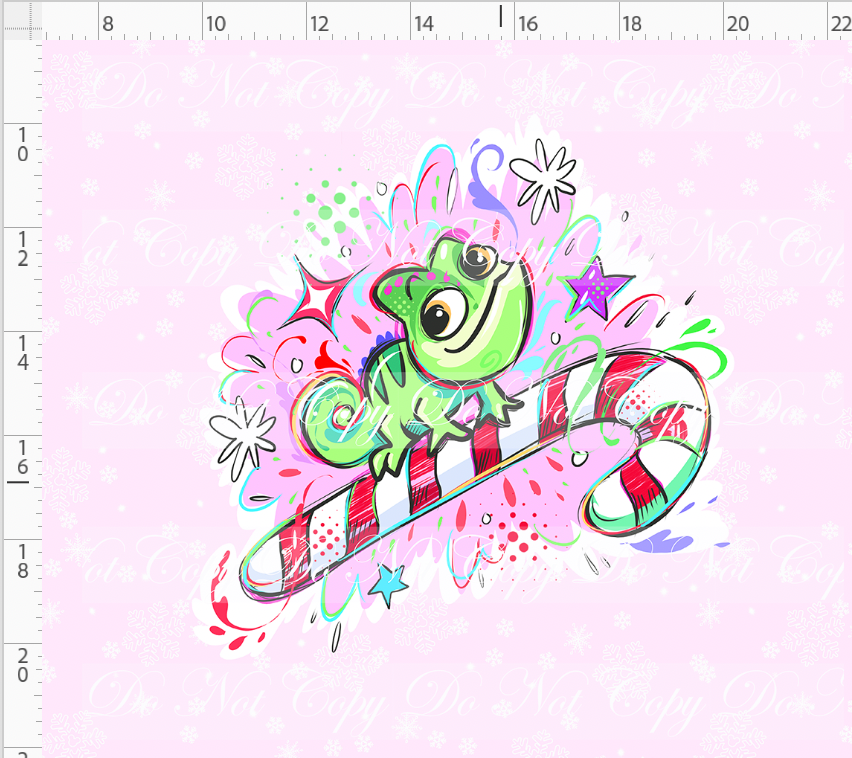 Kawaii Christmas - Panel - Snowflake - Pink - Lizard - ADULT