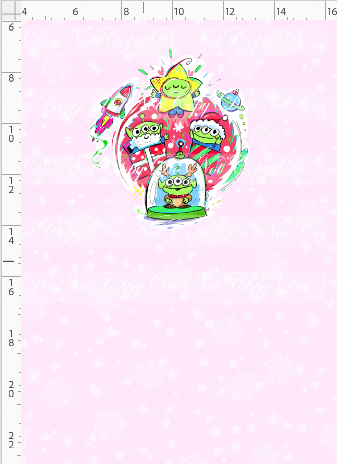 RETAIL LISTING: Kawaii Christmas - Panel - Snowflake - Pink - Aliens - CHILD