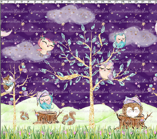 Owl Night Long - Double Border - Purple