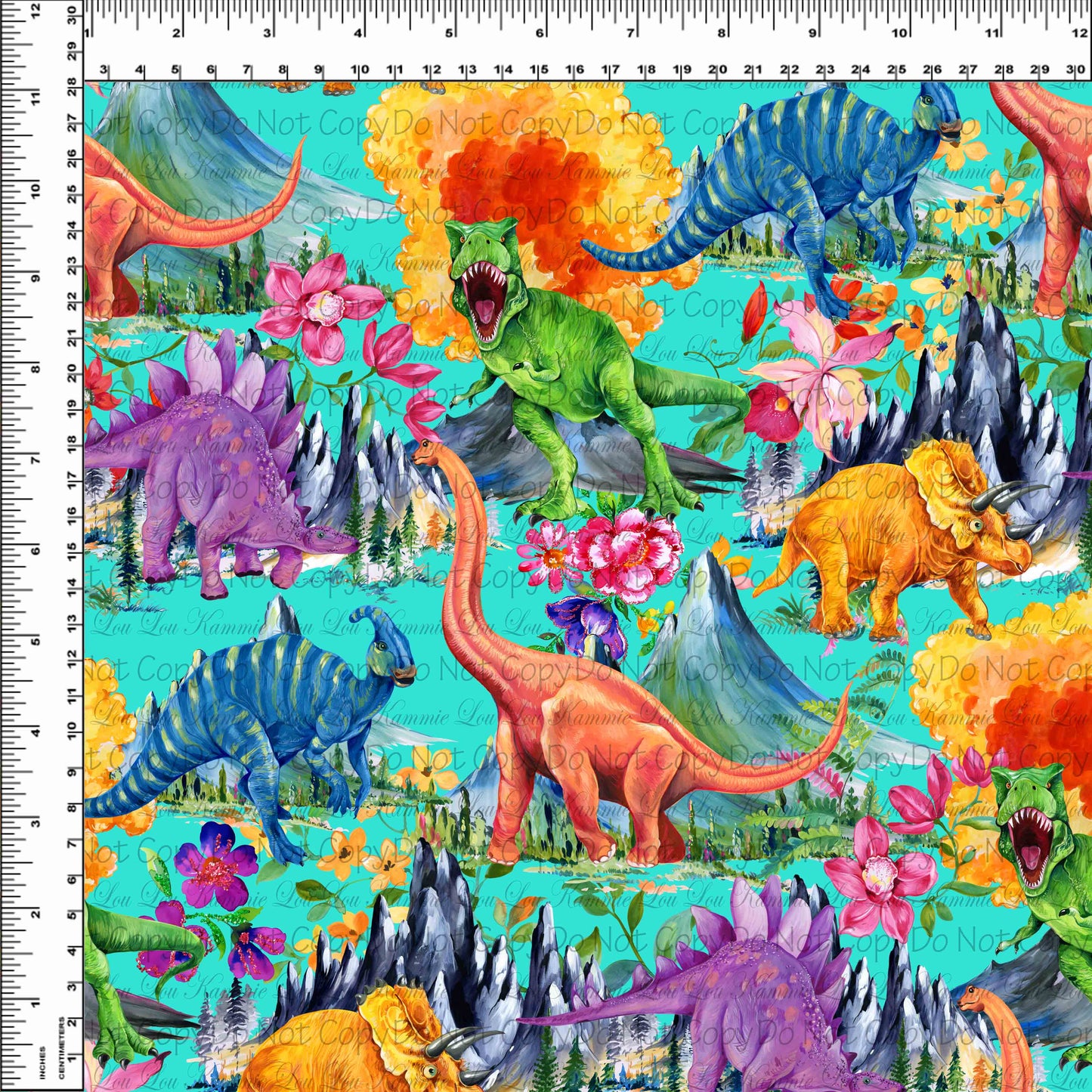 R108 Prehistoric Paradise - Main Design - Teal