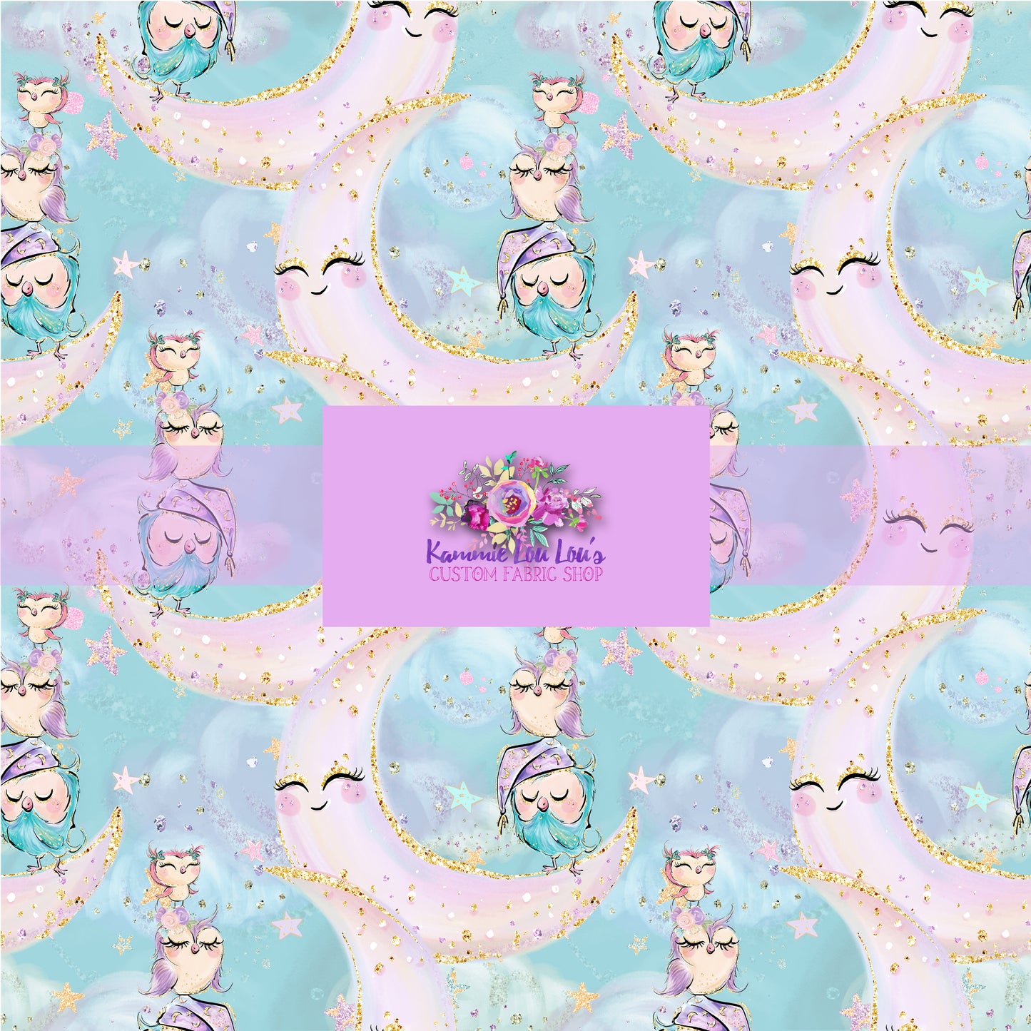 Owl Night Long - Aqua Moons with Owl