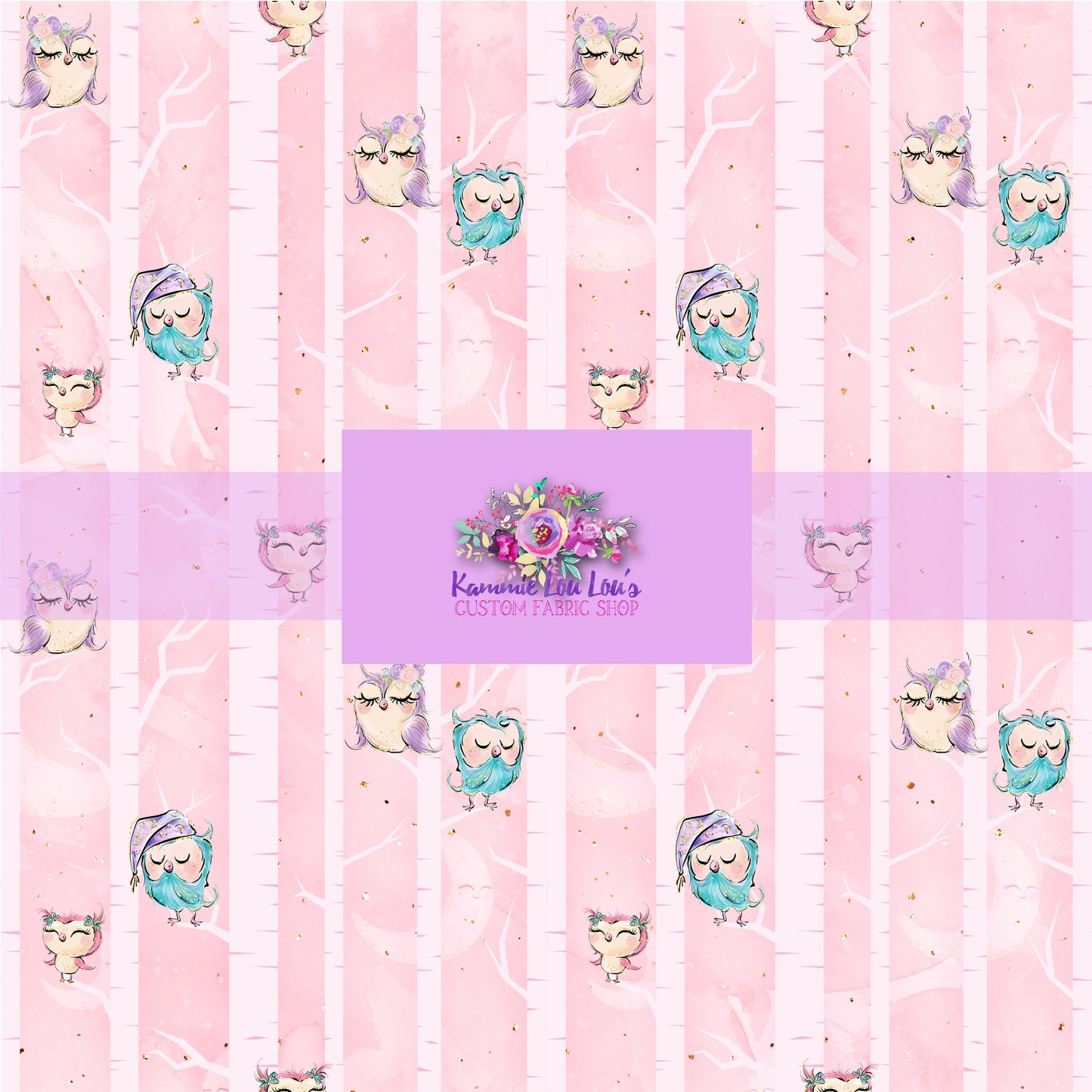Owl Night Long - Owls in Trees - Pink