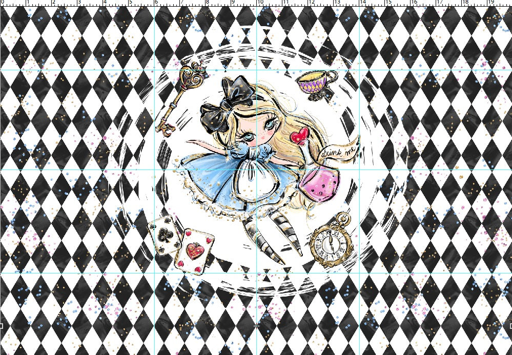 R107 Wonderland Tea Party - Panel 2 - Black and White Falling - CHILD