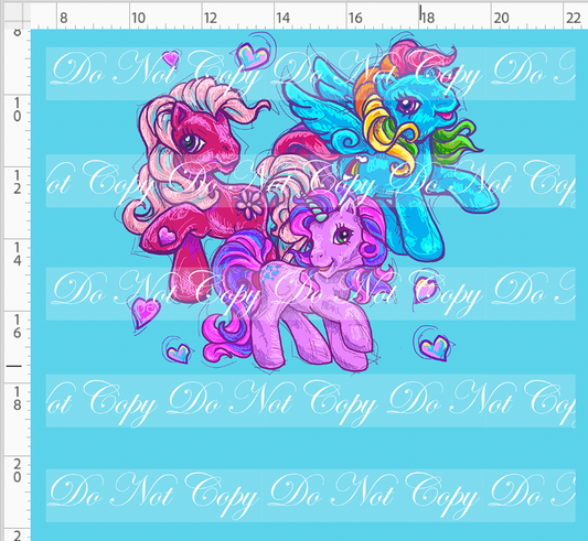 80s throwback - Ponies - Panel - Blue - Adult
