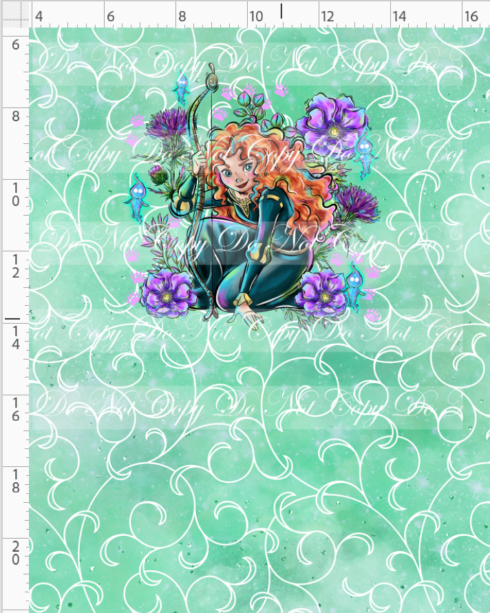 Brave at Heart - panel - sea foam- Princess with bow - CHILD