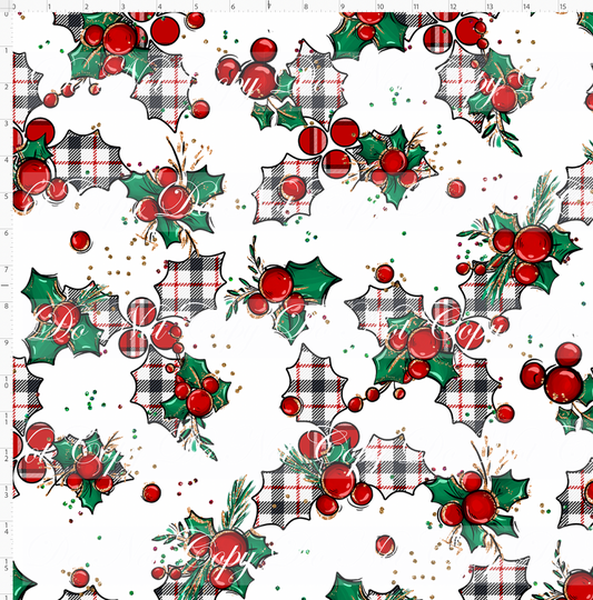 Christmas Mouse Classic - holly - white - large plaid - large scale