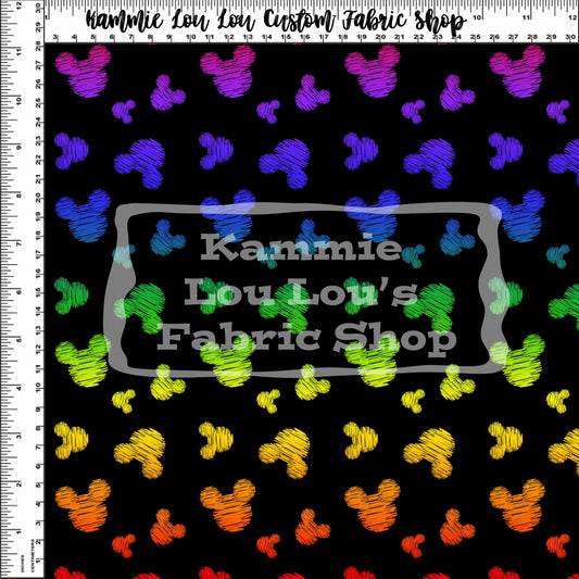 Endless Essentials Kammieland Most Requested - Primary Rainbow Sketchy Mouse Head Sihouette on Black