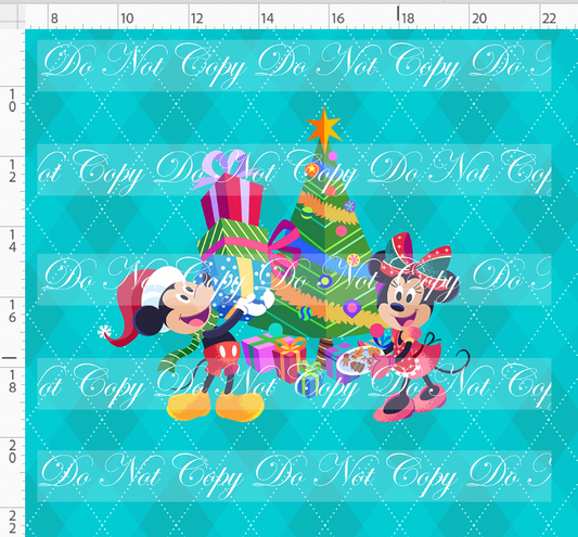 Festive Christmas - Panel - Mice - Turquoise - Adult
