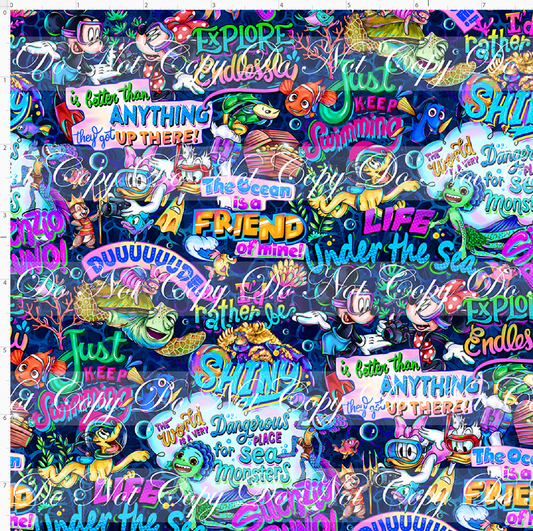 Fins and Friends - Words -navy - small scale