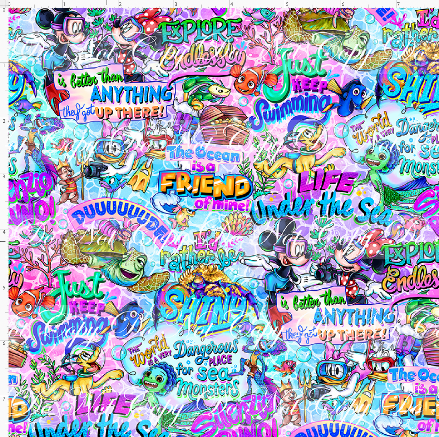 Fins and Friends - Words -pink - small scale