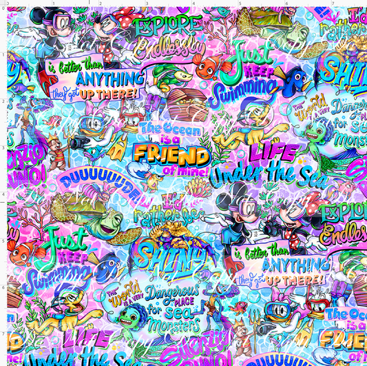 Fins and Friends - Words -pink - small scale