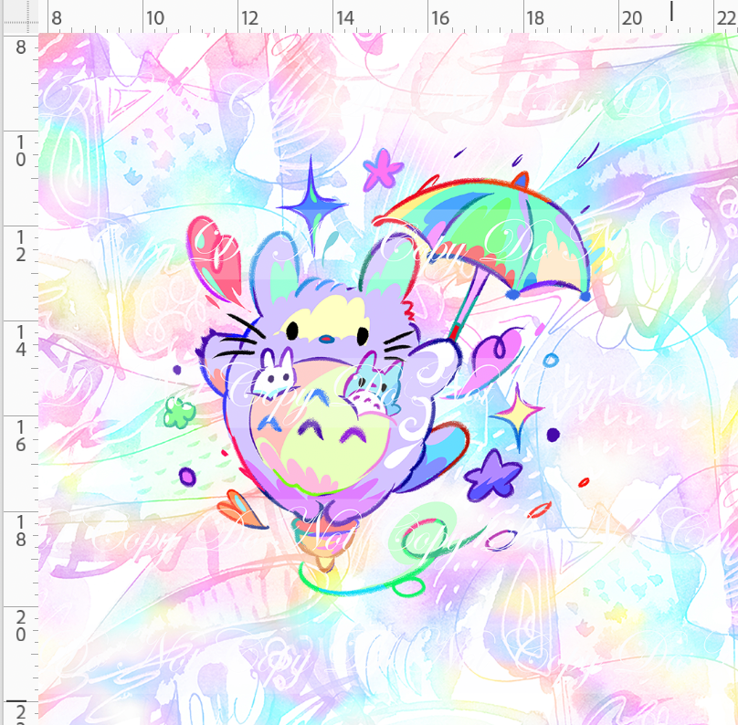 Ghibili Doodles - Panel - rainbow - Totoro - ADULT