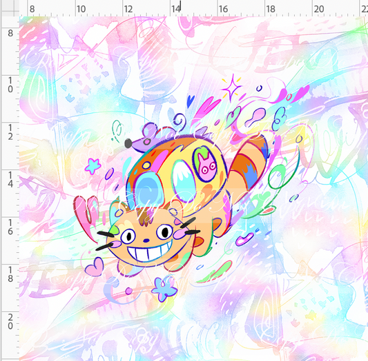 Ghibili Doodles - Panel - rainbow - cat bus - ADULT
