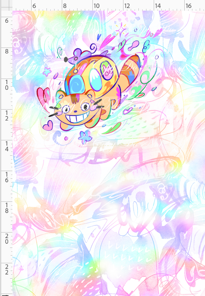 Ghibili Doodles - Panel - rainbow - cat bus - CHILD