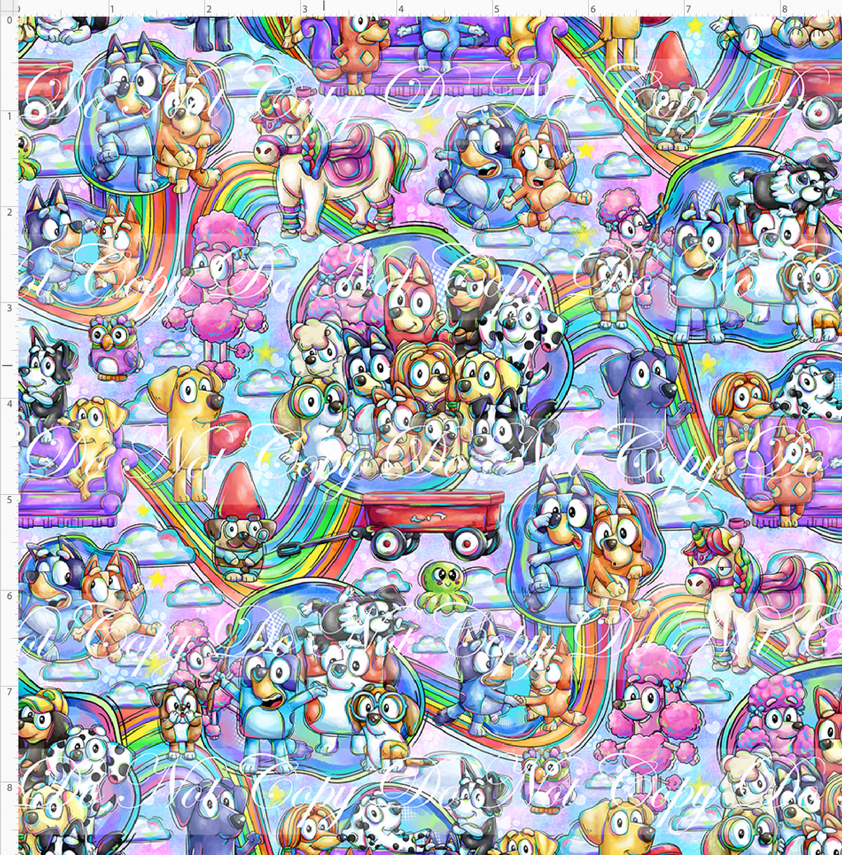 Heeler Hideaway - Characters and rainbows - Blue Purple - small scale