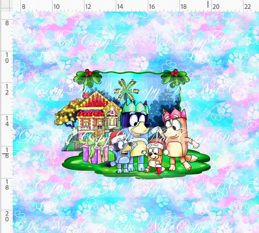 RETAIL LISTING: Heeler Holidays - panel - cotton candy - Main 4 with house - ADULT