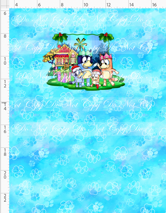 Heeler Holidays - panel - sky blue - Main 4 with house - CHILD