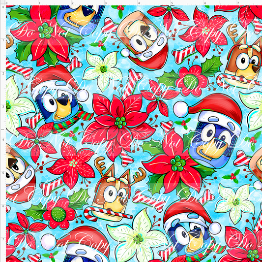 Heeler Holidays - poinsetta - sky blue - SMALL SCALE