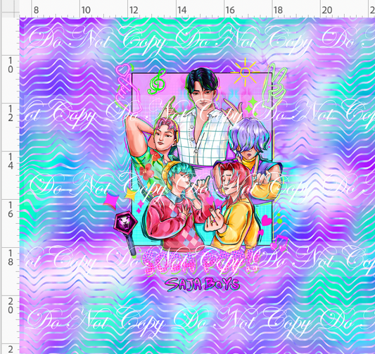 KPOP Huntrix - Panel - ADULT - 5 boys with elements - Purple Aqua